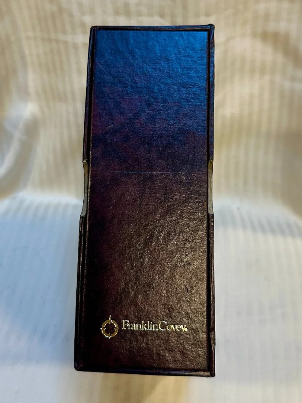 PERFECT! FRANKLIN COVEY COMPACT BURGUNDY LEATHER PLANNER & STORAGE BOX - BOTH!